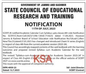 J&K SCERT Syllabus Notification for classes 1st-8th 1 J&K SCERT Syllabus Notification for classes 1st-8th