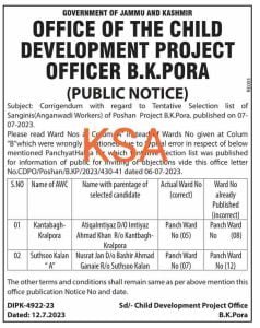 8th pass Anganwadi Helpers/Sanginis Recruitment 2023 Tentative Selection List 1 8th pass Anganwadi Helpers/Sanginis Recruitment 2023 Tentative Selection List