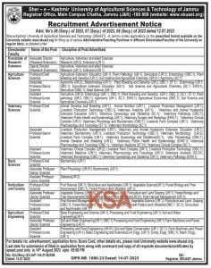 SKUAST Kashmir Recruitment 2023, Apply for various teaching positions
