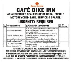 CAFE BIKE INN Recruitment 2023, Apply for various vacancies
