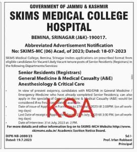 SKIMS Medical College Hospital Srinagar Advertisement Notification 1 SKIMS Medical College Hospital Srinagar Advertisement Notification