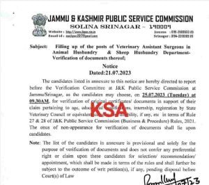 JKPSC Veterinary Assistant Surgeons posts Document Verification 1 JKPSC Veterinary Assistant Surgeons posts Document Verification