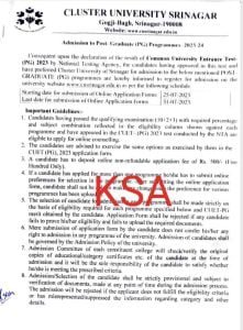 Cluster University Srinagar Admission to Post-Graduate Programmes 2023-24 1 Cluster University Srinagar Admission to Post-Graduate Programmes 2023-24