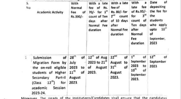 JKBOSE migration notification, fee, last date, Apply online