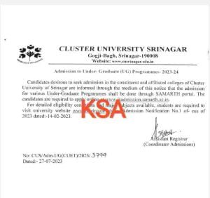 Cluster University Srinagar Admission to UnderGraduate (UG) Programmes 2023-24 1 Cluster University Srinagar Admission to UnderGraduate (UG) Programmes 2023-24