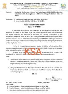JKBoPEE BSc Nursing Entrance test 2023, Exam Date, Download Admit card