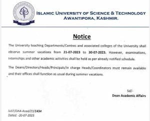 IUST Summer vacation 2023 Announced from this date 1 IUST Summer vacation 2023