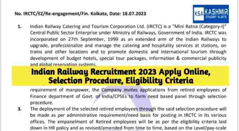 Indian Railway Recruitment 2023 Apply Online, Selection Procedure, Eligibility Criteria