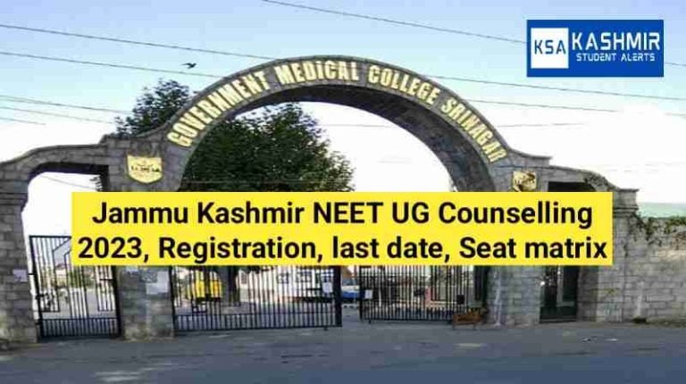Jammu Kashmir NEET UG Counselling 2023, Registration, last date, Seat matrix