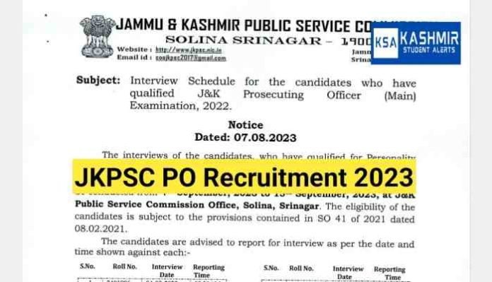 JKPSC PO Recruitment 2023, check Interview Schedule, selection process