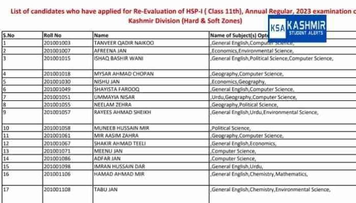 JKBOSE 11th Re-Evaluation Result Notification Annual Regular 2023 (Hard & Soft Zones)