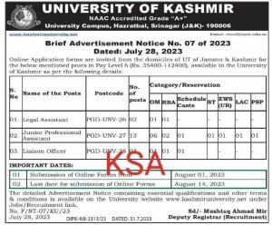 Kashmir University Recruitment 2023 Apply online, vacancy, Salary, Last date