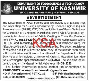 Kashmir University Advertisement notification 2023, check last date, Apply online