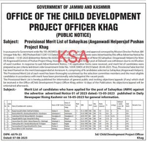 8th pass Anganwadi Helpers Recruitment 2023 Merit/Selection list 1 8th pass Anganwadi Helpers Recruitment 2023 Merit/Selection list