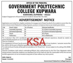 J&K Government Polytechnic College Recruitment 2023, check vacancy, qualification 1 J&K Government Polytechnic College Recruitment 2023, check vacancy, qualification