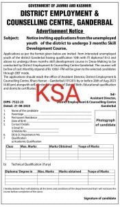 J&K District Employment & Counselling Centre Advertisement Notice