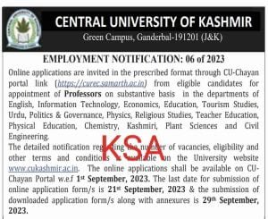 Central University Of Kashmir Recruitment 2023, details here 1 Central University Of Kashmir Recruitment 2023