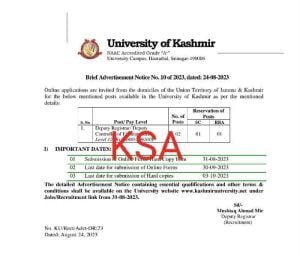 Kashmir University advertisement Notification 2023, check important dates, Apply link 1 Kashmir University advertisement Notification 2023, check important dates, Apply link