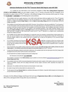 KU Admission Notification for BG 3rd & 4th Semester (Batch 2022) Regular under NEP 2020
