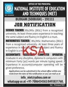 NIET Budgam Recruitment 2023 for teaching & other posts 1 NIET Budgam Recruitment 2023 for teaching & other posts