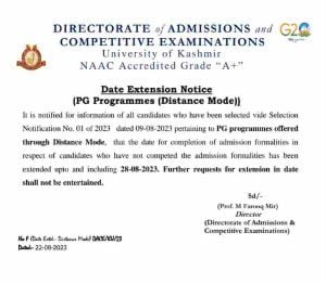 KU Notice for submission of admission Forms PG Programmes (Distance Mode) 1 KU Notice for submission of admission Forms PG Programmes (Distance Mode)