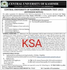 Central University Of Kashmir Admission Test-2023