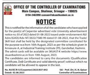SKUAST Kashmir Recruitment 2023, check details