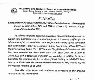 JKBOSE Important Exam Notification for class 10th, 12th Private Bi-annual 2023
