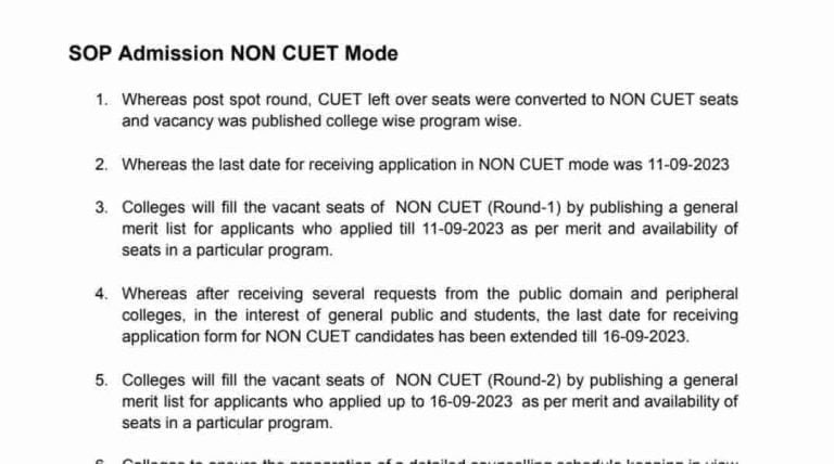 SOP Admission NON CUET Mode