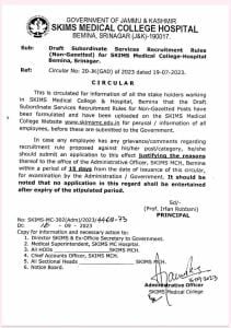 SKIMS Medical College Srinagar Recruitment Rules