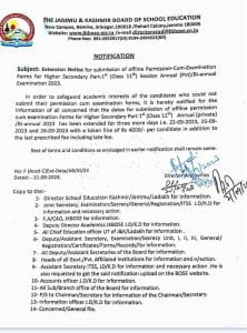 JKBOSE 11th Exam forms Annual Private 2023, check last date, fee