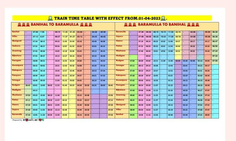 Kashmir Train Timing 2023 Train Time Table Kashmir 2023