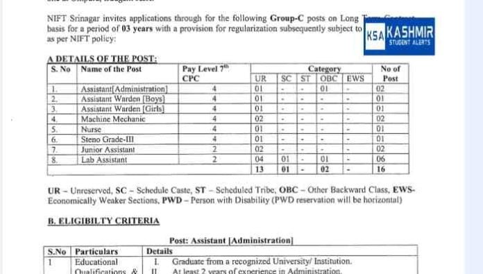 NIFT Srinagar Recruitment 2023 Apply For Various Vacancies