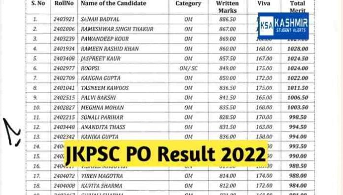 JKPSC PO Result 2022 Declared Download Link @jkpsc.nic.in