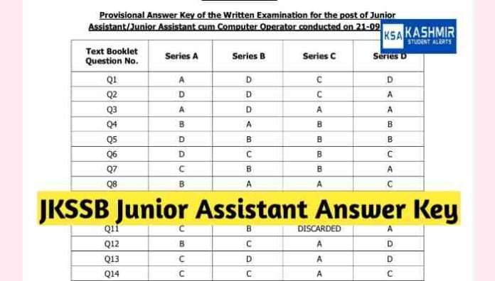 JKSSB Junior Assistant Answer Key 2023 pdf download link