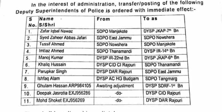 Transfers and Postings of DYSP’s, check official order here