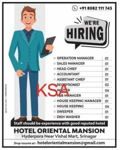 HOTEL ORIENTAL MANSION Recruitment 2023, Apply for various vacancies