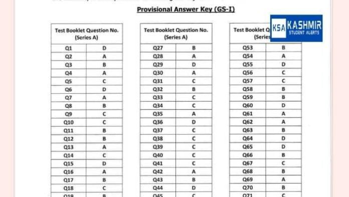 J&K Combined Competitive (Preliminary) Exam 2023 Provisional Answer Key & Question paper pdf