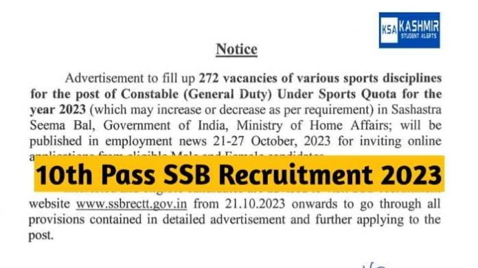 10th Pass SSB Recruitment 2023