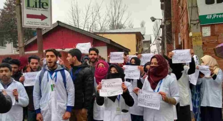BSC Nursing students protest in Srinagar, demand timely counselling from BOPEE
