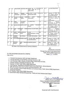 J&K: Adjustment/Posting of Assistant Engineers (Mechanical)