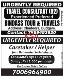 Travel Consultant and Caretaker/Helper Jobs Recruitment 2023 