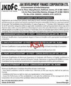 JKDFC Recruitment 2023 for Management Executive, Assistant Posts, Salary 40000