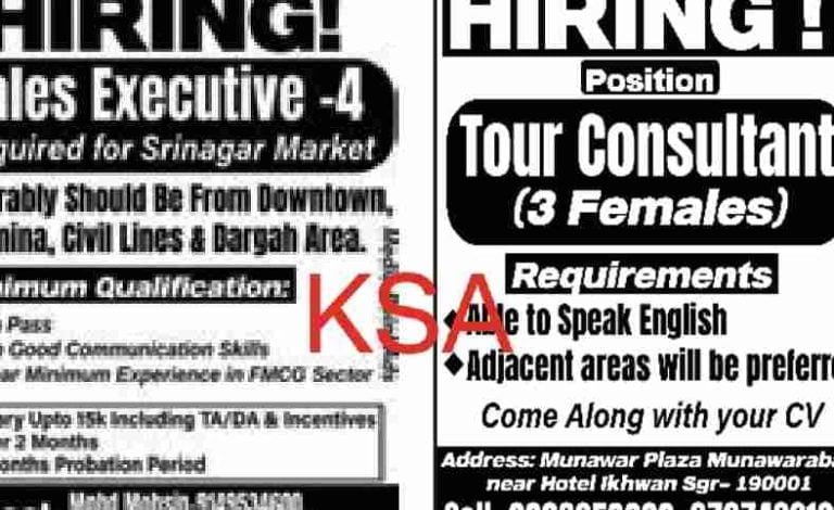 12th pass Sales Executive and Tour Consultant Jobs: Salary 15000, Apply here