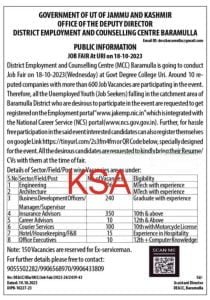 JK Labour and Employment Dept: Mega Job Fair, 500+ Vacancies, Last Date 1 JK Labour and Employment Dept: Mega Job Fair, 500+ Vacancies, Last Date