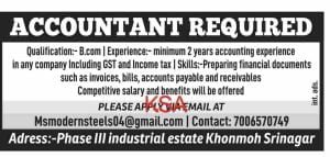ACCOUNTANT Job in Srinagar, check qualification and apply here