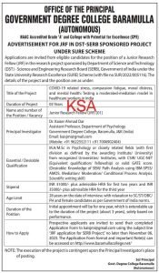 Government Degree College Baramulla for Junior Research Fellow posts