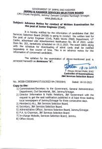 JKSSB Junior Engineer (JE) Exams on 19, download syllabus 