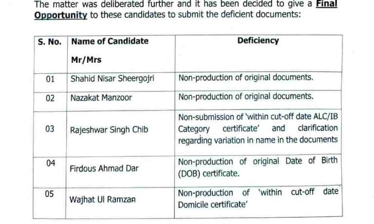 JKSSB Submission of Documents for the post of Election Assistant