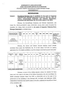JKSSB Selection List for Inspector Fisheries and other posts Download PDF 1 JKSSB Selection List for Inspector Fisheries